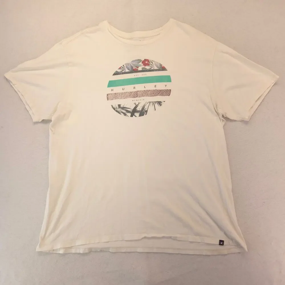 Hurley Casual Crew Neck Short Sleeve Graphic T-Shirt Mens Size XL White